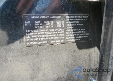 2011 Buick Regal Cxl from USA, damaged, VIN W04GW5EVXB1109037